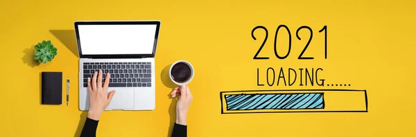 Loading new year 2021 with person using laptop computer — Stock Photo, Image