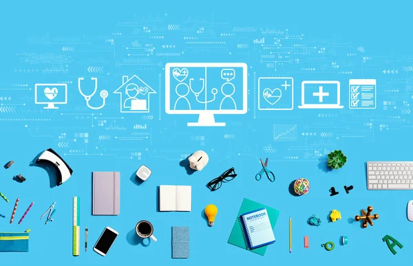 Telegezondheidsthema met elektronische gadgets en kantoorbenodigdheden — Stockfoto