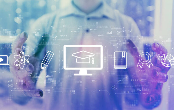 Концепция электронного обучения с молодым человеком