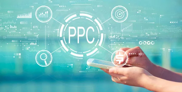 PPC - Pay per click concept met smartphone — Stockfoto