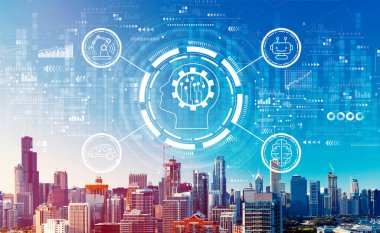 Chicago şehir merkezi ile gelecek teknoloji konsepti