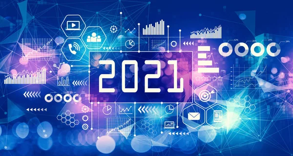 2021 Nouvel An concept avec technologie lumière arrière-plan — Photo