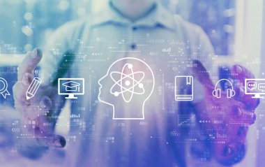 Genç adamla çevrimiçi eğitim kavramı