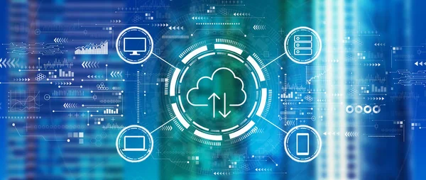 Cloud computing z panoramą śródmieścia — Zdjęcie stockowe