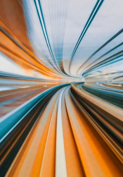 POV train motion blurred concept from the Yuikamome monorail in Tokyo, Japan — Stock Photo, Image