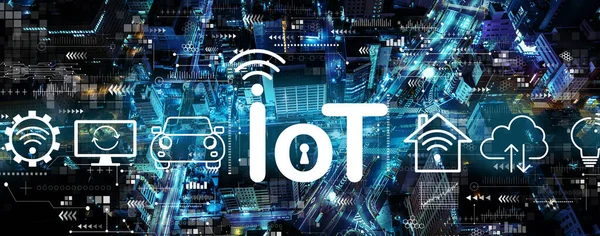 Şehrin hava görünümlü IoT teması