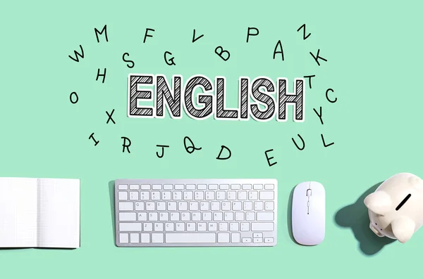 Learning English concept with a computer keyboard — Stock Photo, Image