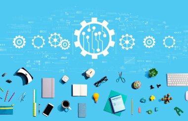 Elektronik cihazlar ve ofis malzemeleriyle otomasyon konsepti