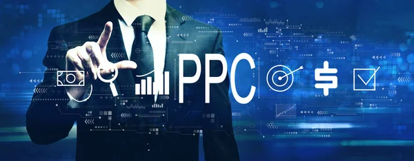 PPC - Betala per klick koncept med affärsman — Stockfoto