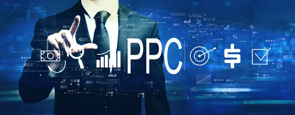 PPC - Concetto Pay per click con uomo d'affari — Foto Stock