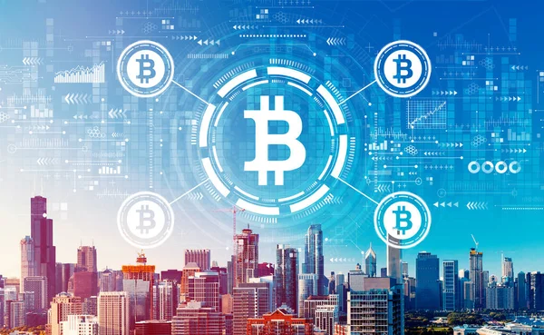 Bitcoin-Thema mit Stadtbild in der Innenstadt von Chicago — Stockfoto