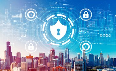 Chicago şehir merkeziyle siber güvenlik teması