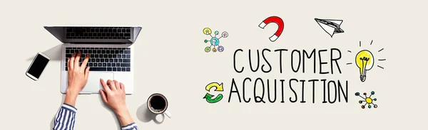 Customer acquisition with person using laptop