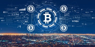 Los Angeles şehir merkeziyle Bitcoin teması