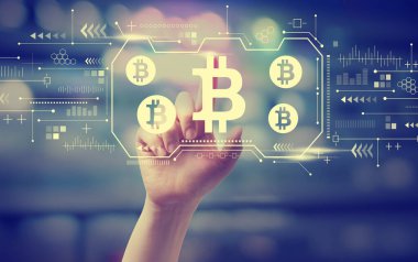 Elle düğmeye basılı Bitcoin teması