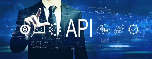 API - conceito de interface de programação de aplicativos com empresário — Fotografia de Stock