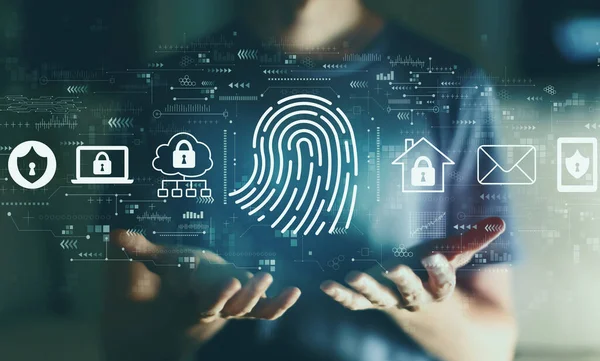 Fingerprint scanning theme with young man — Stock Photo, Image