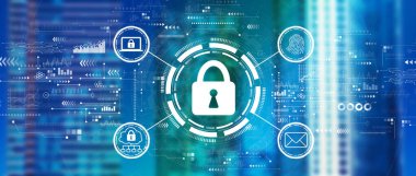 Şehir merkezindeki Skyline ile internet ağı güvenliği kavramı