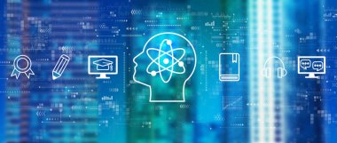 Şehir merkezi silueti ile çevrimiçi eğitim kavramı