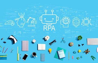 Elektronik cihazlar ve ofis malzemeleriyle robot işlem otomasyon temasıName