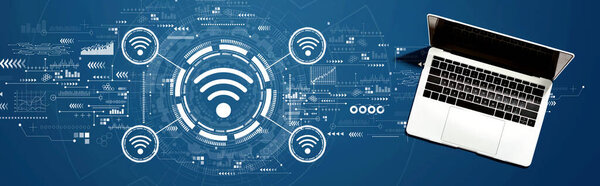 Wifi theme with a laptop computer