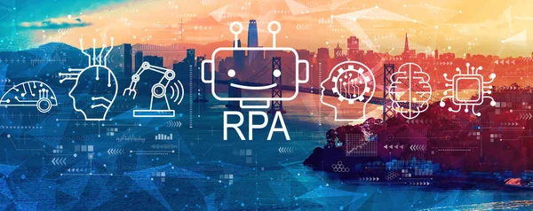 Robotic Process Automation theme with the Bay Bridge in San Francisco