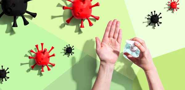 Aplikace dezinfekčního gelu s koncepcí epidemie chřipky — Stock fotografie