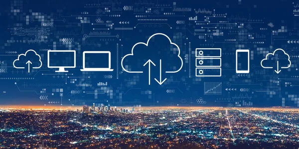 Cloud Computing mit der Innenstadt von Los Angeles — Stockfoto