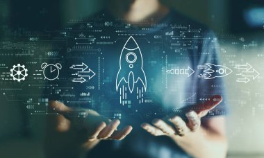 Genç adamla hızlı büyüme kavramı