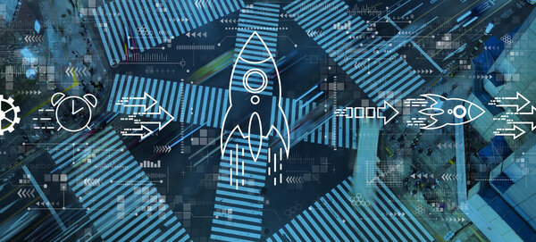 Rapid growth concept with city traffic intersection
