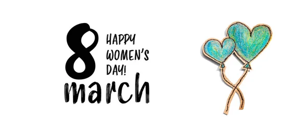 Happy womens day message with hand draw blue hearts — Stock Photo, Image