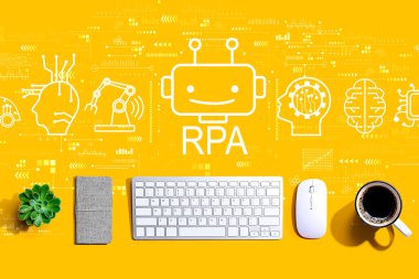 Bir bilgisayar klavyesi ile Robotik Süreç Otomasyon temasıName