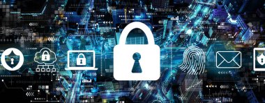 Şehrin hava görüntüsüne sahip internet ağ güvenliği kavramı