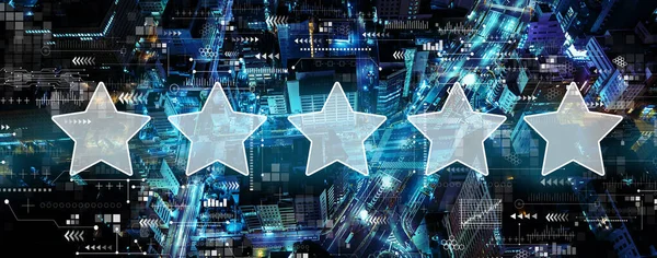 Rating star concept with aerial view of city