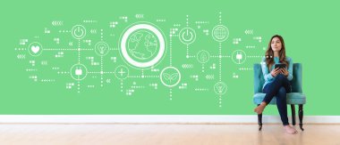 Genç bir kadınla Dünya Saati