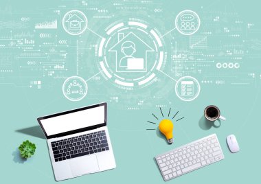 Bir ampul ile bilgisayarlarla Uzak Çalışma teması