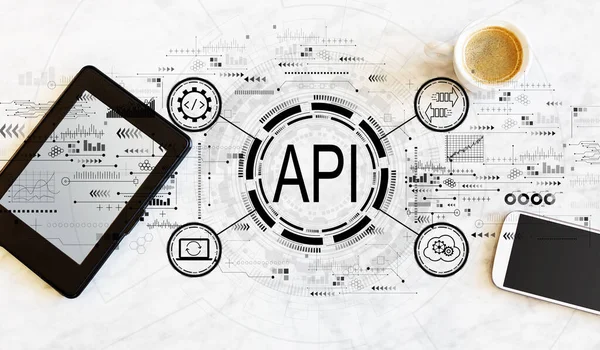 API - application programming interface concept with tablet and phone