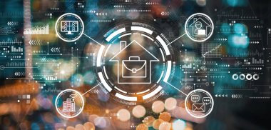 Bulanık şehir ışıkları ile Telework teması