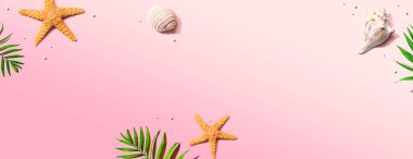 Deniz yıldızları ve deniz kabukları ile yaz konsepti