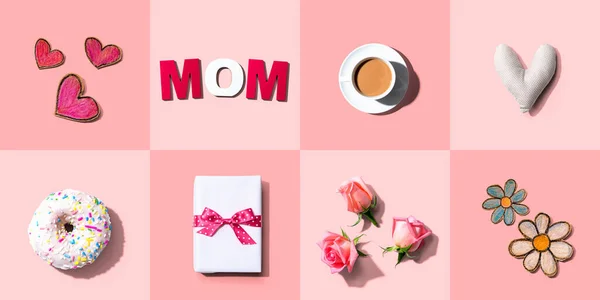 Mothers day theme with gift box, hearts and roses — ストック写真