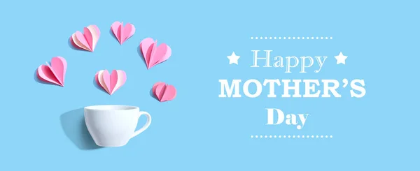 Happy mothers day message with a coffee cup and paper hearts — Stock Fotó