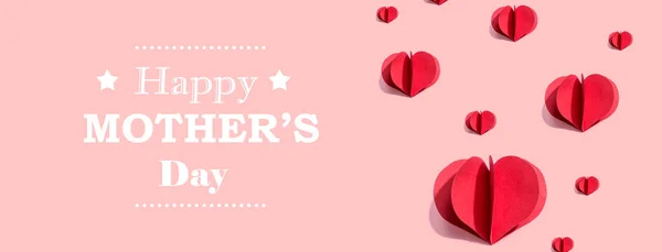 Happy mothers day message with red paper hearts — Stok fotoğraf