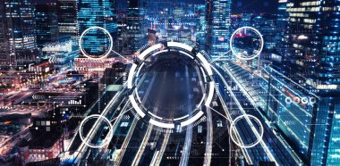 Tech circle with a large train station