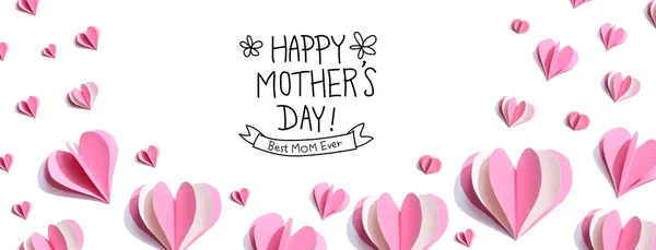 Happy mothers day message with pink paper hearts — Fotografia de Stock