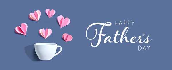 Boldog apák napi üzenet egy kávéscsészével és papírszívvel — Stock Fotó