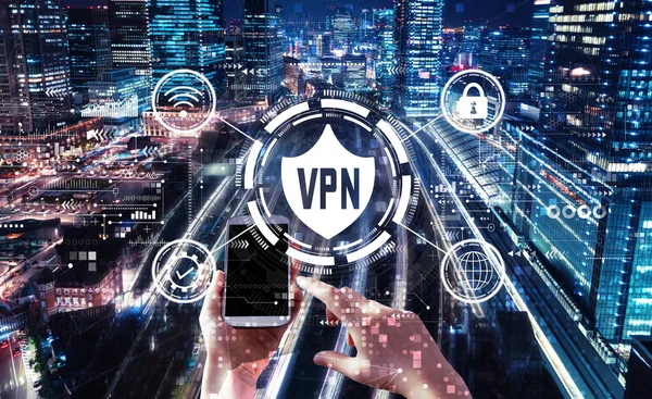 VPN-Konzept mit Smartphone-Nutzer — Stockfoto