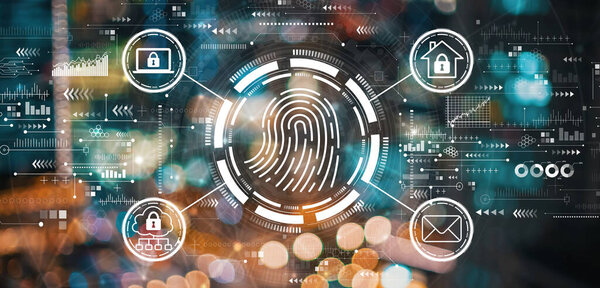 Тема сканирования отпечатков пальцев с размытыми городскими огнями