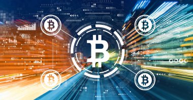 Yüksek hız hareket bulanıklığı olan bitcoin teması