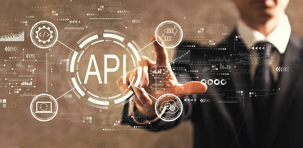 API แนวคิดอินเทอร์เฟซการเขียนโปรแกรมแอปพลิเคชันกับนักธุรกิจ — ภาพถ่ายสต็อก