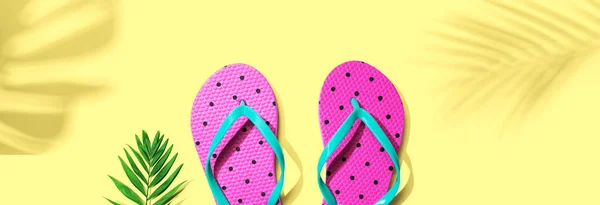 Flip Flops mit Palmblattschatten — Stockfoto